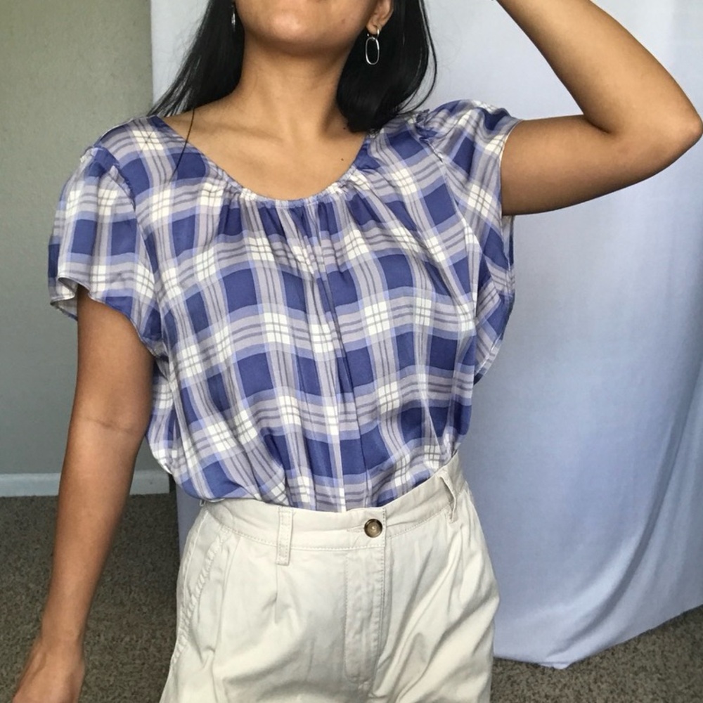 LC Lauren Conrad Checkered Popover Blouse Women’s Plus Size 1X